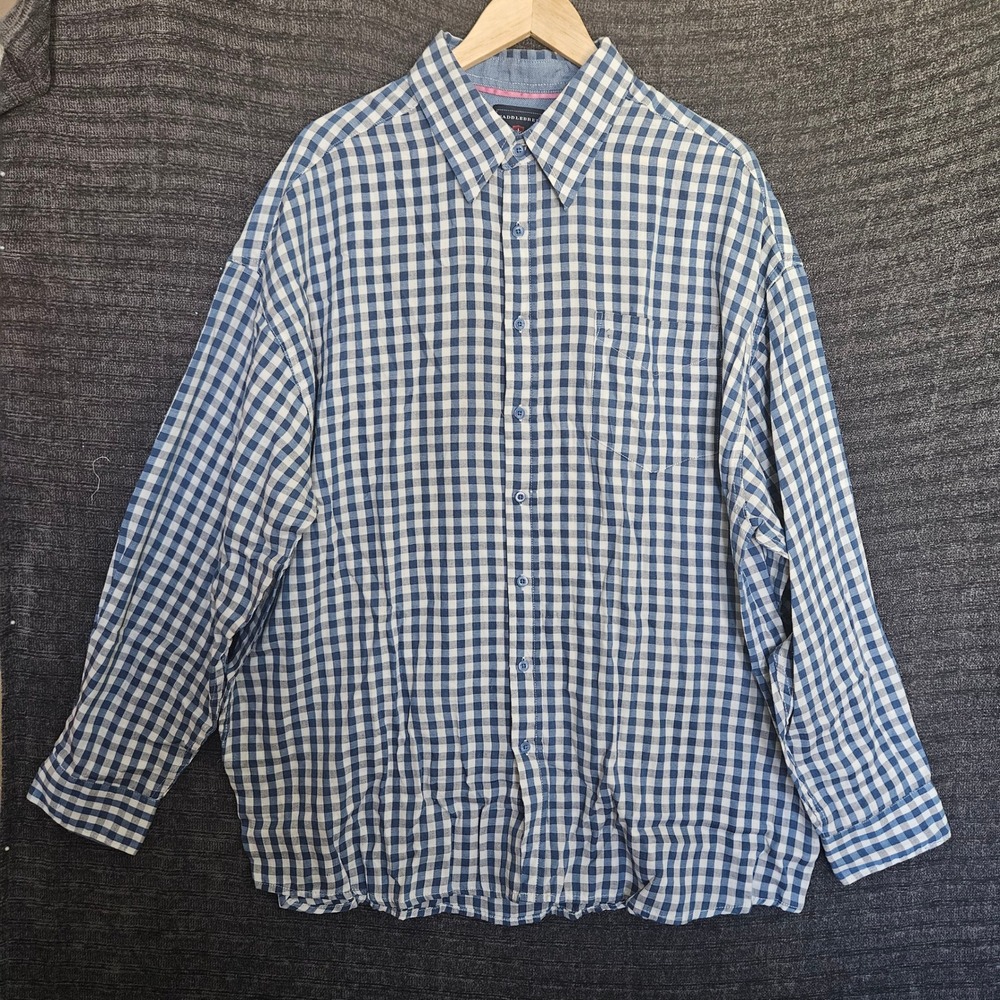 Saddlebred Mens 2XLT Big & Tall Blue White Gingham Plaid Button Down Shirt